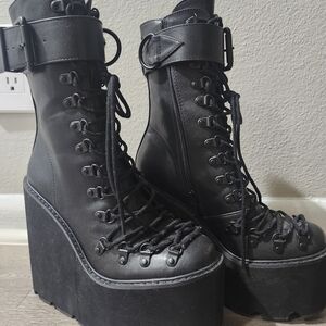 Dolls Kill Black Chunky Platform Lace-Up Combat Boots